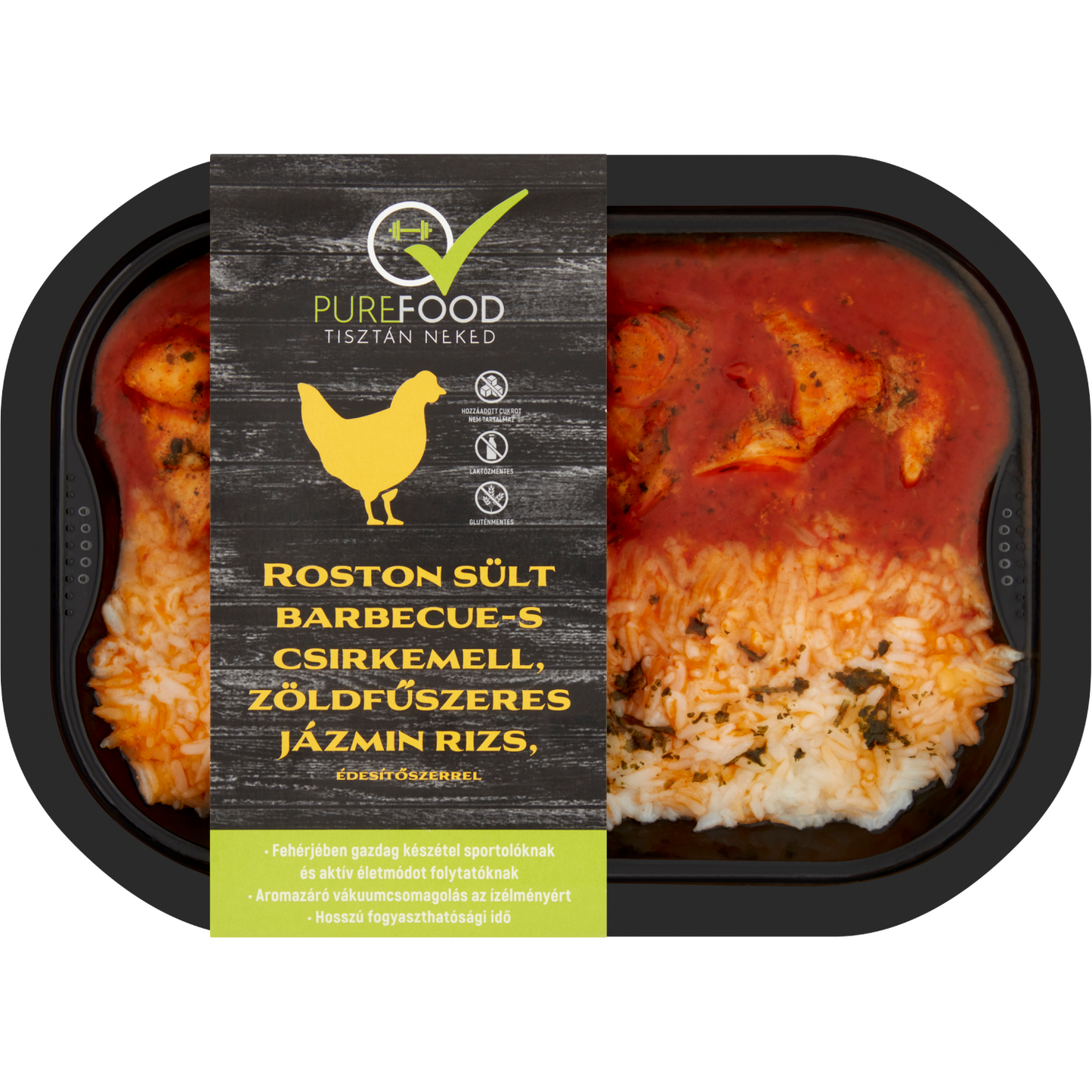 Purefood roston sült barbecue-s csirkemell, zöldfűszeres jázmin rizs, édesítőszerrel 350 g