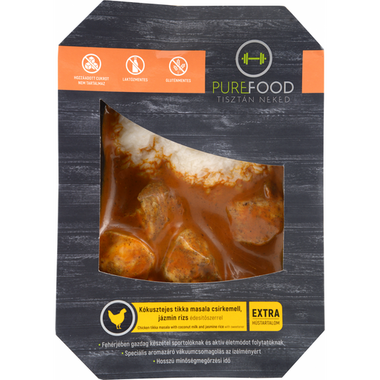 Purefood kókusztejes tikka masala csirkemell, jázmin rizs édesítőszerrel 350 g