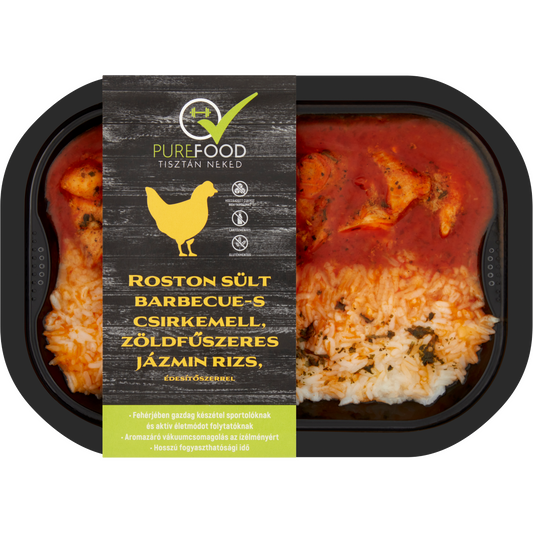 Purefood roston sült barbecue-s csirkemell, zöldfűszeres jázmin rizs, édesítőszerrel 350 g