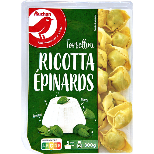 Auchan Kedvenc Tortellini ricottás, spenótos töltelékkel töltött tészta 300 g